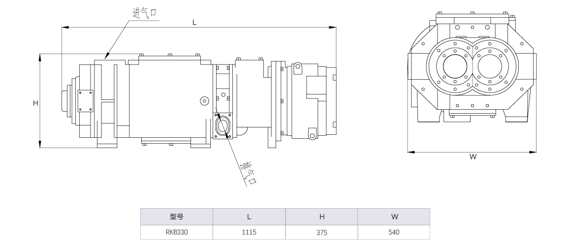 RKB0330榦(gan)式螺桿真空(kong)泵 水(shui)冷(leng)尺(chi)寸(cun)圖